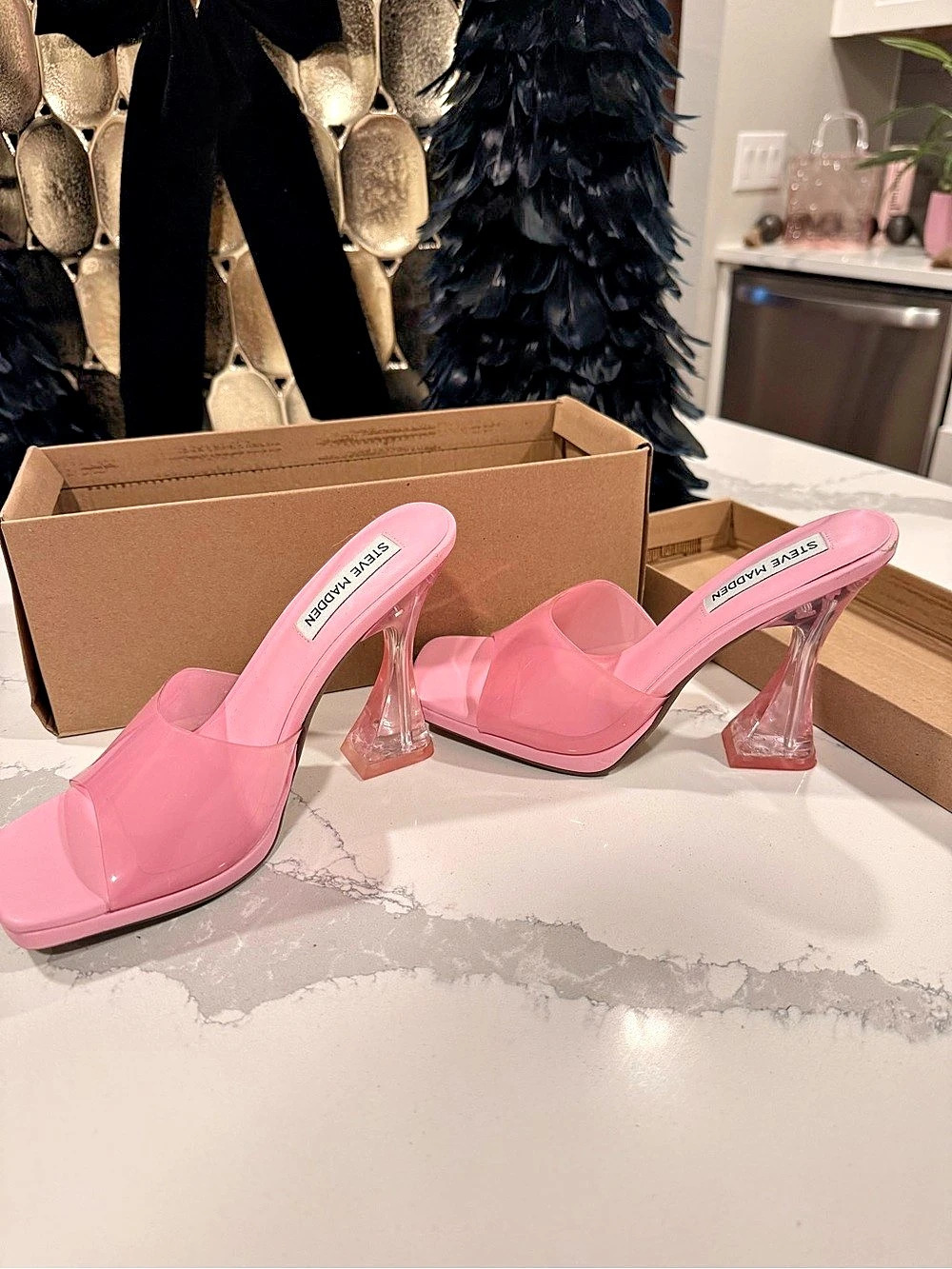 Steve Madden Lipa Pink Vinyl High Heel Sandals